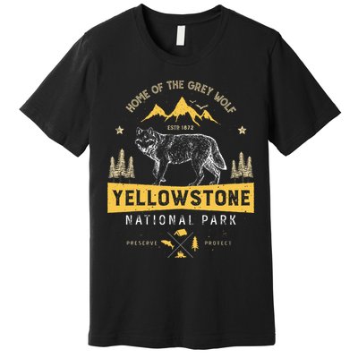 Yellowstone National Park Us Wolf Vintage Premium T-Shirt