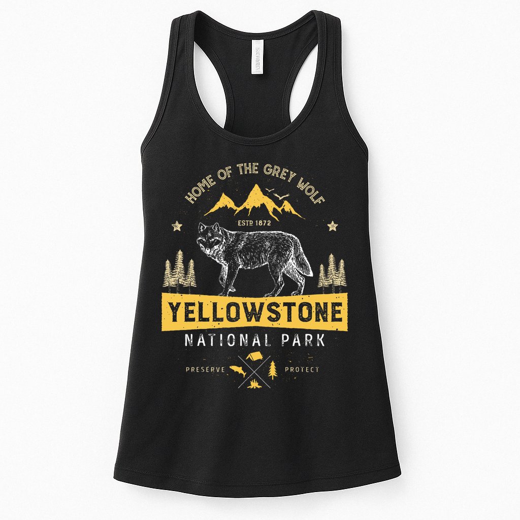 Yellowstone National Park Us Wolf Vintage Womens Tank Top