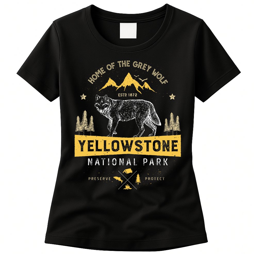 Yellowstone National Park Us Wolf Vintage Womens T-Shirt
