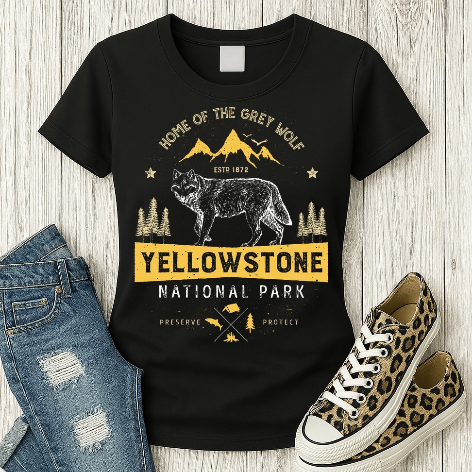 Yellowstone National Park Us Wolf Vintage Womens T-Shirt
