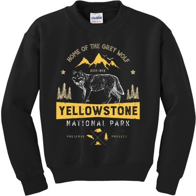 Yellowstone National Park Us Wolf Vintage Kids Sweatshirt