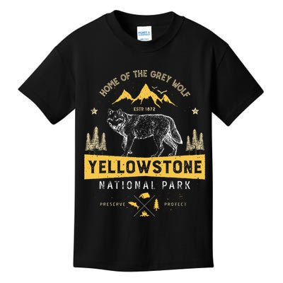 Yellowstone National Park Us Wolf Vintage Kids T-Shirt