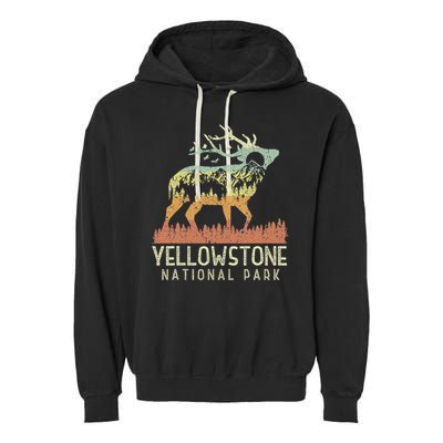 Yellowstone National Park Retro Vintage Mountain Elk Gift Garment-Dyed Fleece Hoodie
