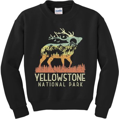 Yellowstone National Park Retro Vintage Mountain Elk Gift Kids Sweatshirt