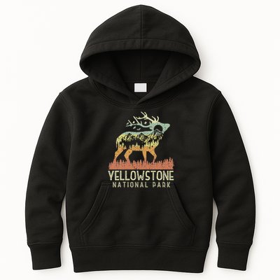 Yellowstone National Park Retro Vintage Mountain Elk Gift Kids Hoodie
