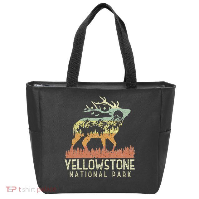 Yellowstone National Park Retro Vintage Mountain Elk Gift Zip Tote Bag