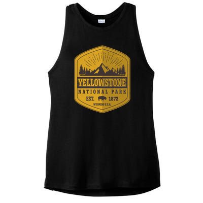 Yellowstone National Park Est 1872 Wyoming USA Gold Emblem Ladies PosiCharge Tri-Blend Wicking Tank