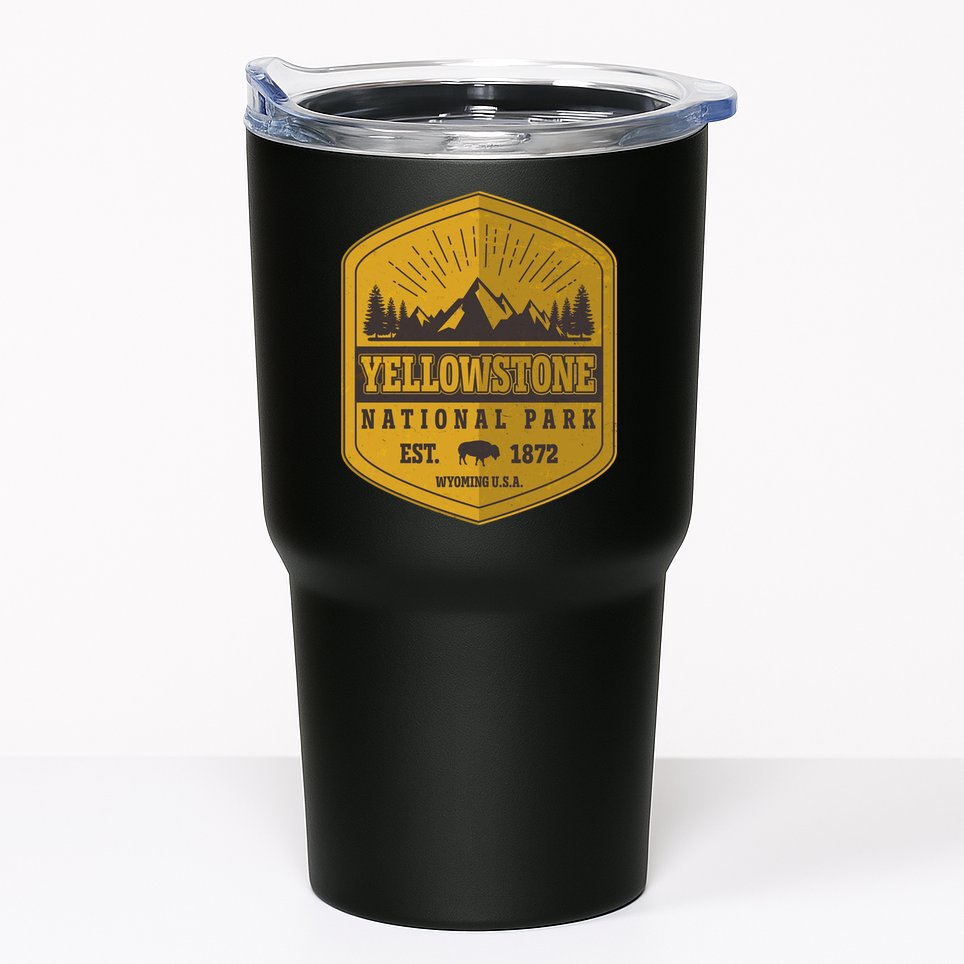 Yellowstone National Park Est 1872 Wyoming USA Gold Emblem Tumbler