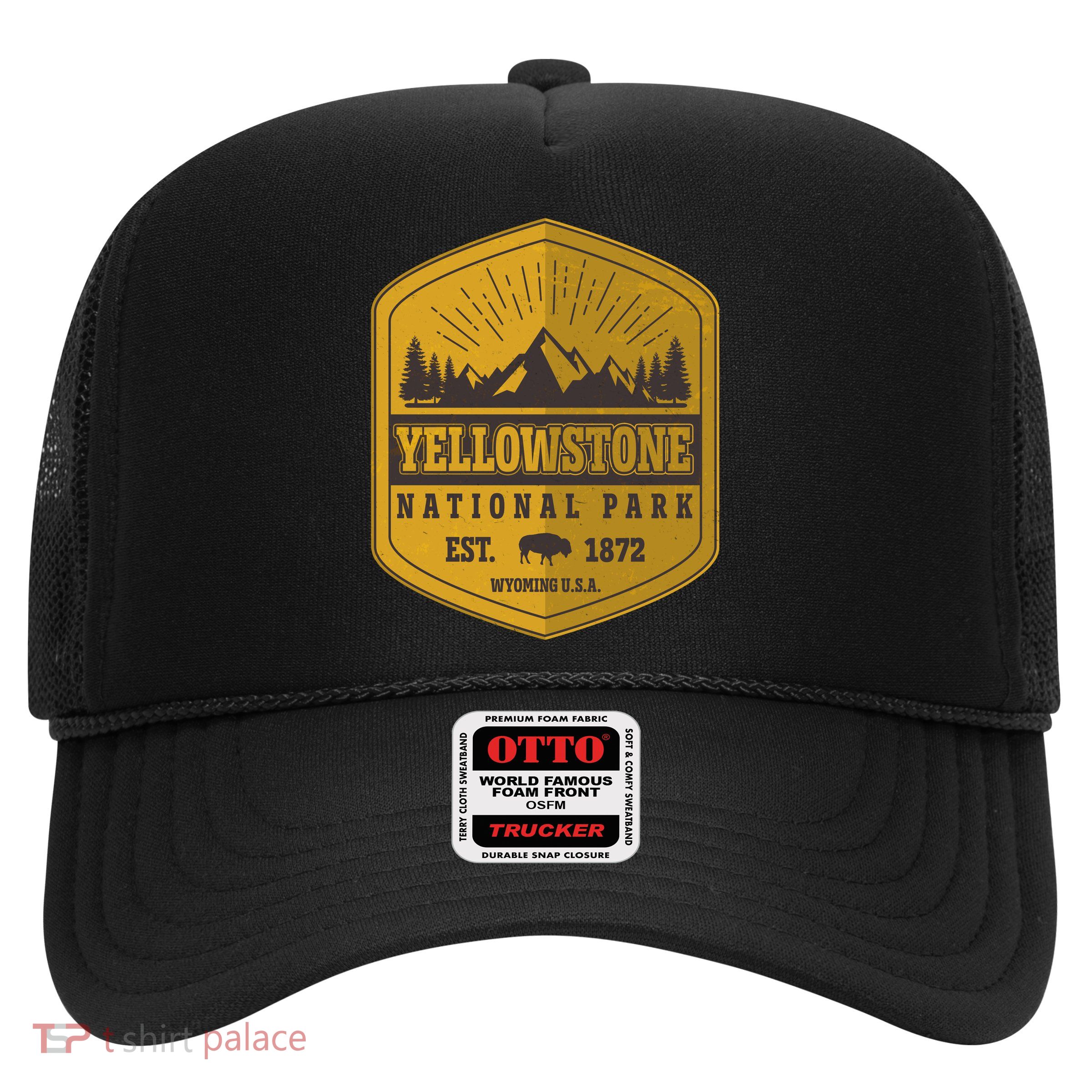Yellowstone National Park Est 1872 Wyoming USA Gold Emblem Trucker Hat
