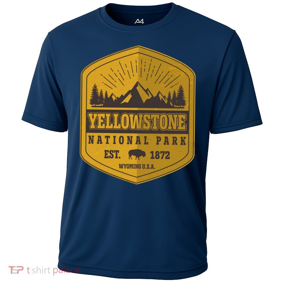 Yellowstone National Park Est 1872 Wyoming USA Gold Emblem Cooling Performance Crew T-Shirt