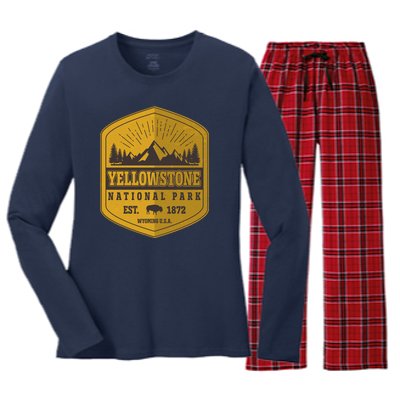 Yellowstone National Park Est 1872 Wyoming USA Gold Emblem Women's Long Sleeve Flannel Pajama Set 