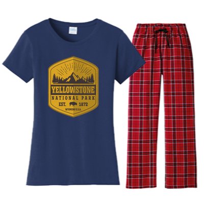 Yellowstone National Park Est 1872 Wyoming USA Gold Emblem Women's Flannel Pajama Set