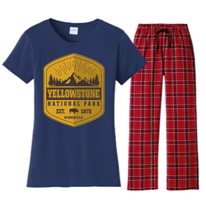 Yellowstone National Park Est 1872 Wyoming USA Gold Emblem Women's Flannel Pajama Set