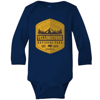 Yellowstone National Park Est 1872 Wyoming USA Gold Emblem Baby Long Sleeve Bodysuit