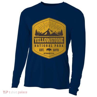 Yellowstone National Park Est 1872 Wyoming USA Gold Emblem Cooling Performance Long Sleeve Crew