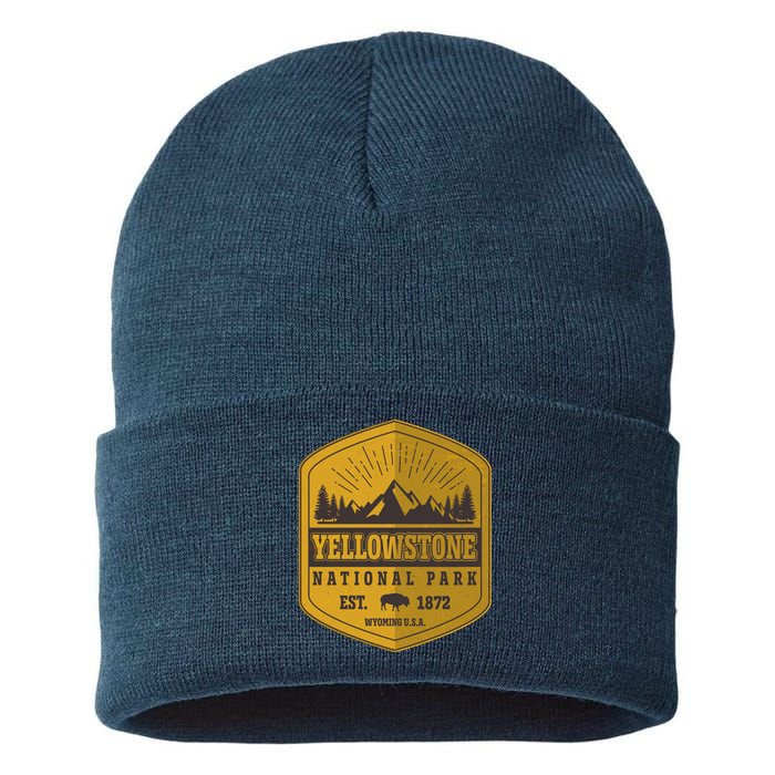 Yellowstone National Park Est 1872 Wyoming USA Gold Emblem Sustainable Knit Beanie