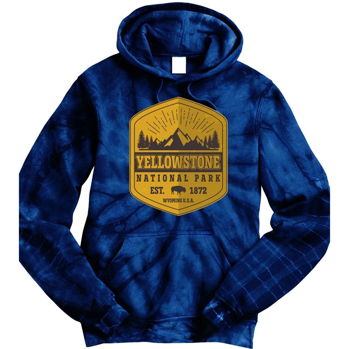 Yellowstone National Park Est 1872 Wyoming USA Gold Emblem Tie Dye Hoodie