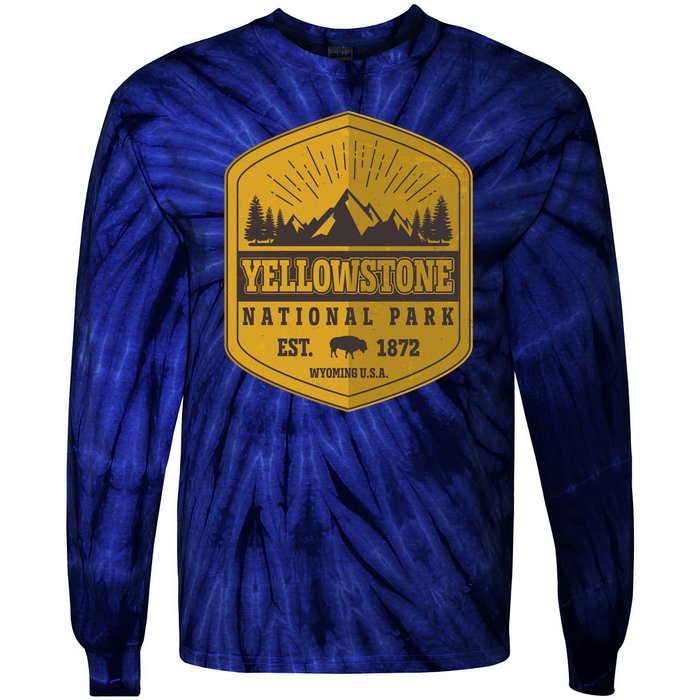 Yellowstone National Park Est 1872 Wyoming USA Gold Emblem Tie-Dye Long Sleeve Shirt