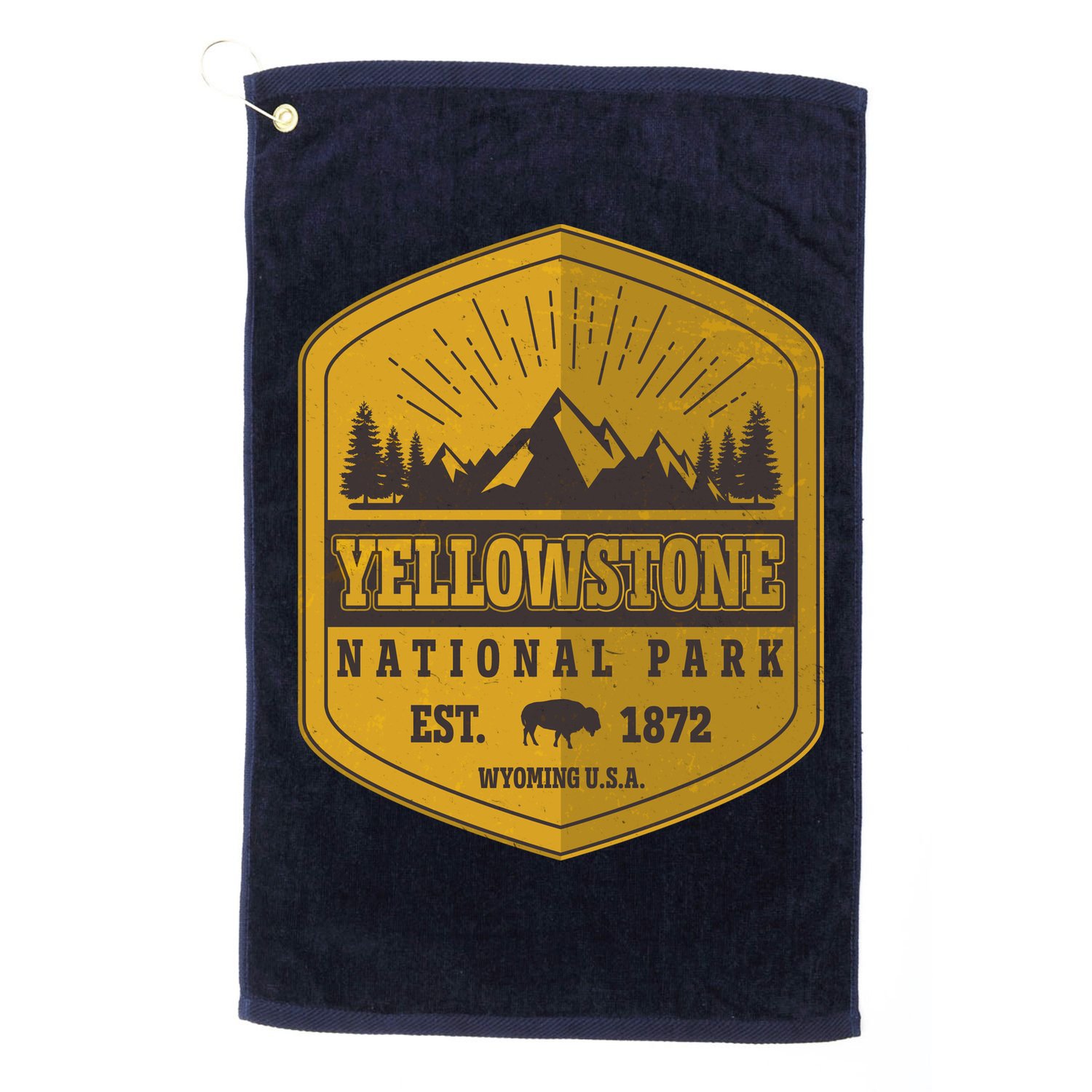 Yellowstone National Park Est 1872 Wyoming USA Gold Emblem Golf Towel