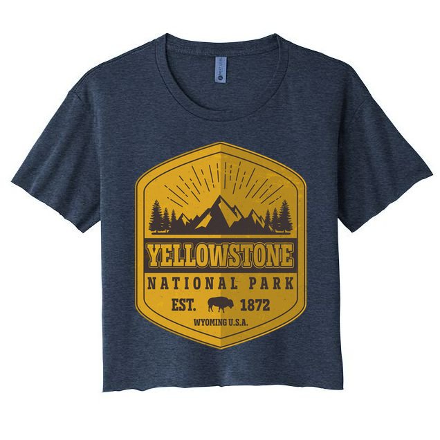 Yellowstone National Park Est 1872 Wyoming USA Gold Emblem Crop Top