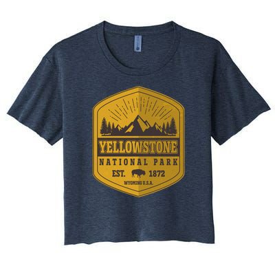 Yellowstone National Park Est 1872 Wyoming USA Gold Emblem Women's Crop Top Tee