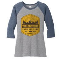 Yellowstone National Park Est 1872 Wyoming USA Gold Emblem Women's Tri-Blend 3/4-Sleeve Raglan Shirt