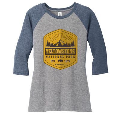 Yellowstone National Park Est 1872 Wyoming USA Gold Emblem Women's Tri-Blend 3/4-Sleeve Raglan Shirt