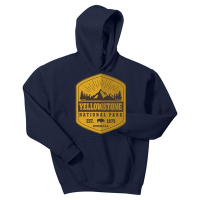 Yellowstone National Park Est 1872 Wyoming USA Gold Emblem Kids Hoodie