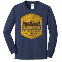 Yellowstone National Park Est 1872 Wyoming USA Gold Emblem Kids Long Sleeve Shirt