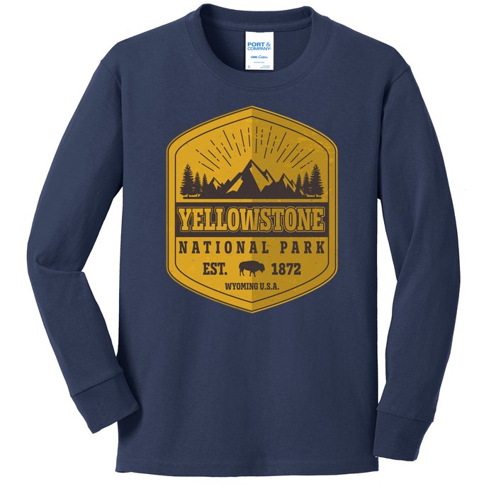 Yellowstone National Park Est 1872 Wyoming USA Gold Emblem Kids Long Sleeve Shirt