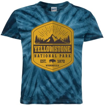 Yellowstone National Park Est 1872 Wyoming USA Gold Emblem Kids Tie-Dye T-Shirt