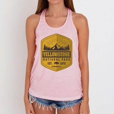 Yellowstone National Park Est 1872 Wyoming USA Gold Emblem Women's Knotted Racerback Tank