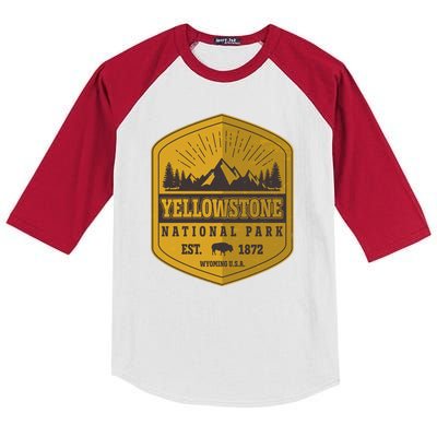 Yellowstone National Park Est 1872 Wyoming USA Gold Emblem Kids Colorblock Raglan Jersey