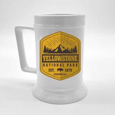 Yellowstone National Park Est 1872 Wyoming USA Gold Emblem Beer Stein