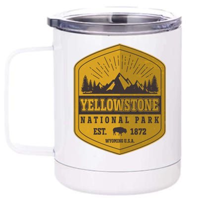 Yellowstone National Park Est 1872 Wyoming USA Gold Emblem 12 oz Stainless Steel Tumbler Cup