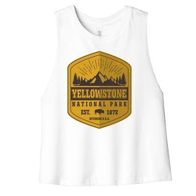 Yellowstone National Park Est 1872 Wyoming USA Gold Emblem Women's Racerback Cropped Tank