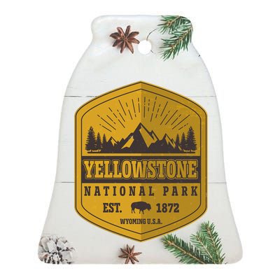 Yellowstone National Park Est 1872 Wyoming USA Gold Emblem Ceramic Bell Ornament