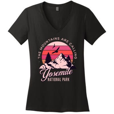 Yosemite National Park Camping Hiking Family Vacation Women's V-Neck T-Shirt