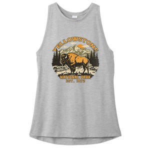 Yellowstone National Park Bison Buffalo Fluffy Cow Ladies PosiCharge Tri-Blend Wicking Tank