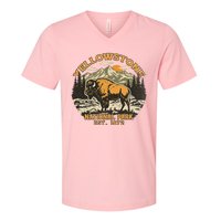 Yellowstone National Park Bison Buffalo Fluffy Cow V-Neck T-Shirt