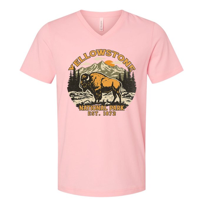 Yellowstone National Park Bison Buffalo Fluffy Cow V-Neck T-Shirt