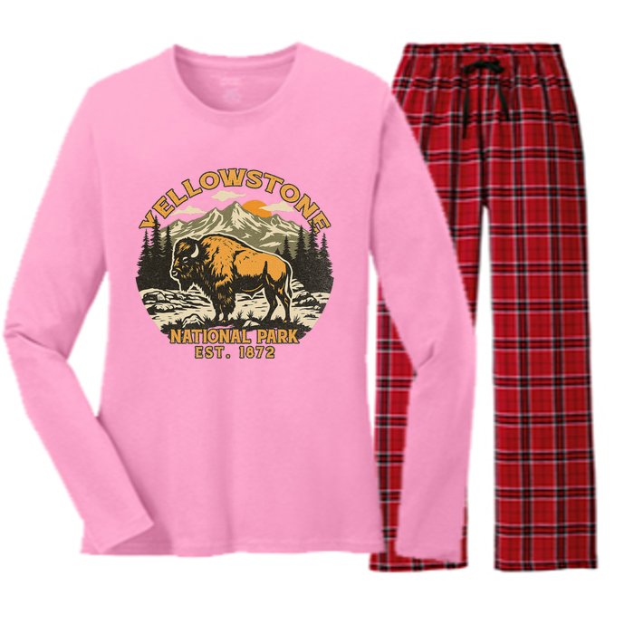 Yellowstone National Park Bison Buffalo Fluffy Cow Women's Long Sleeve Flannel Pajama Set 