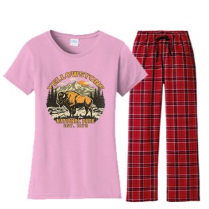 Yellowstone National Park Bison Buffalo Fluffy Cow Women's Flannel Pajama Set