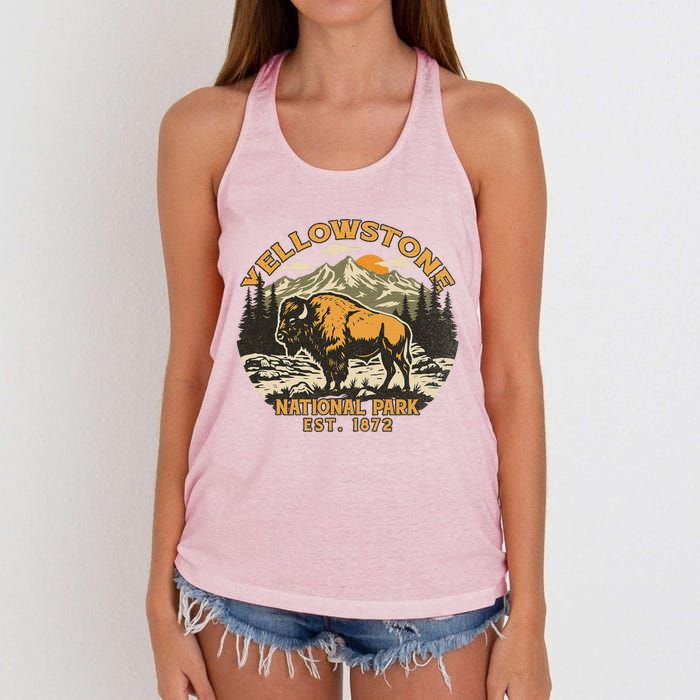 Yellowstone National Park Bison Buffalo Fluffy Cow Women's Knotted Racerback Tank