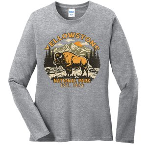 Yellowstone National Park Bison Buffalo Fluffy Cow Ladies Long Sleeve Shirt