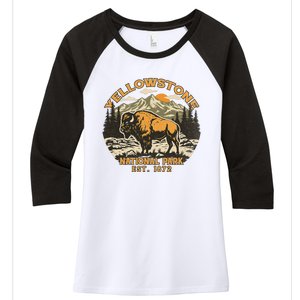 Yellowstone National Park Bison Buffalo Fluffy Cow Women's Tri-Blend 3/4-Sleeve Raglan Shirt