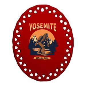 Yosemite National Park Bigfoot Camping Hiking Family Vacation Ceramic Oval Ornament