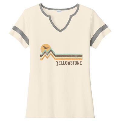 Yellowstone National Park 70s 80s Retro Vintage Distressed Ladies Halftime Notch Neck Tee