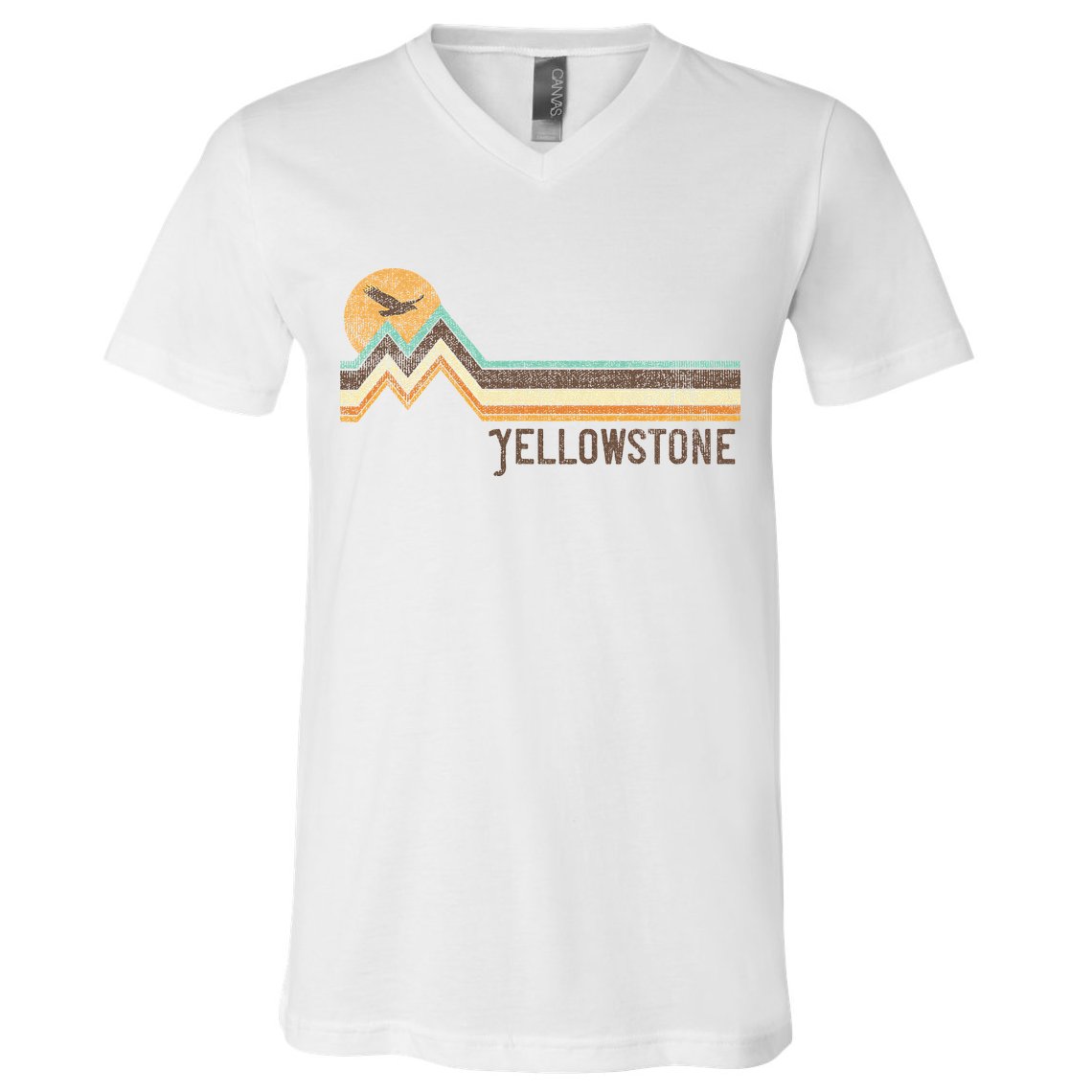 Yellowstone National Park 70s 80s Retro Vintage Distressed V-Neck T-Shirt