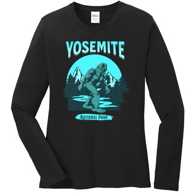 Yosemite National Park Bigfoot Camping Hiking Family Vacation Ladies Long Sleeve Shirt